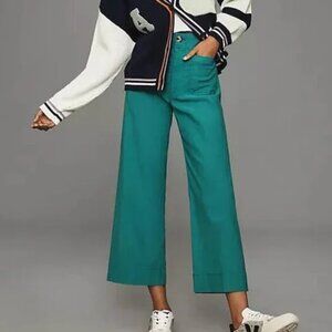 NWT Anthropologie Maeve 30P Colette Emerald Green Crop Wide-leg pants